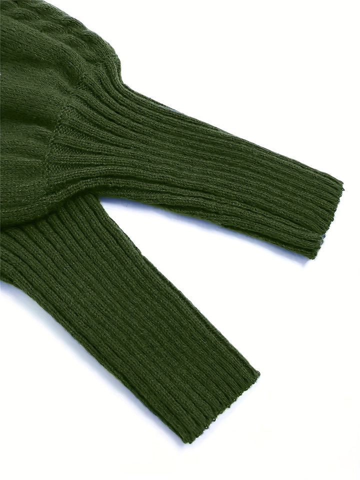 Solveig | Women's Ribbed Puff Sleeve Cable Knit Mock Neck Sweater