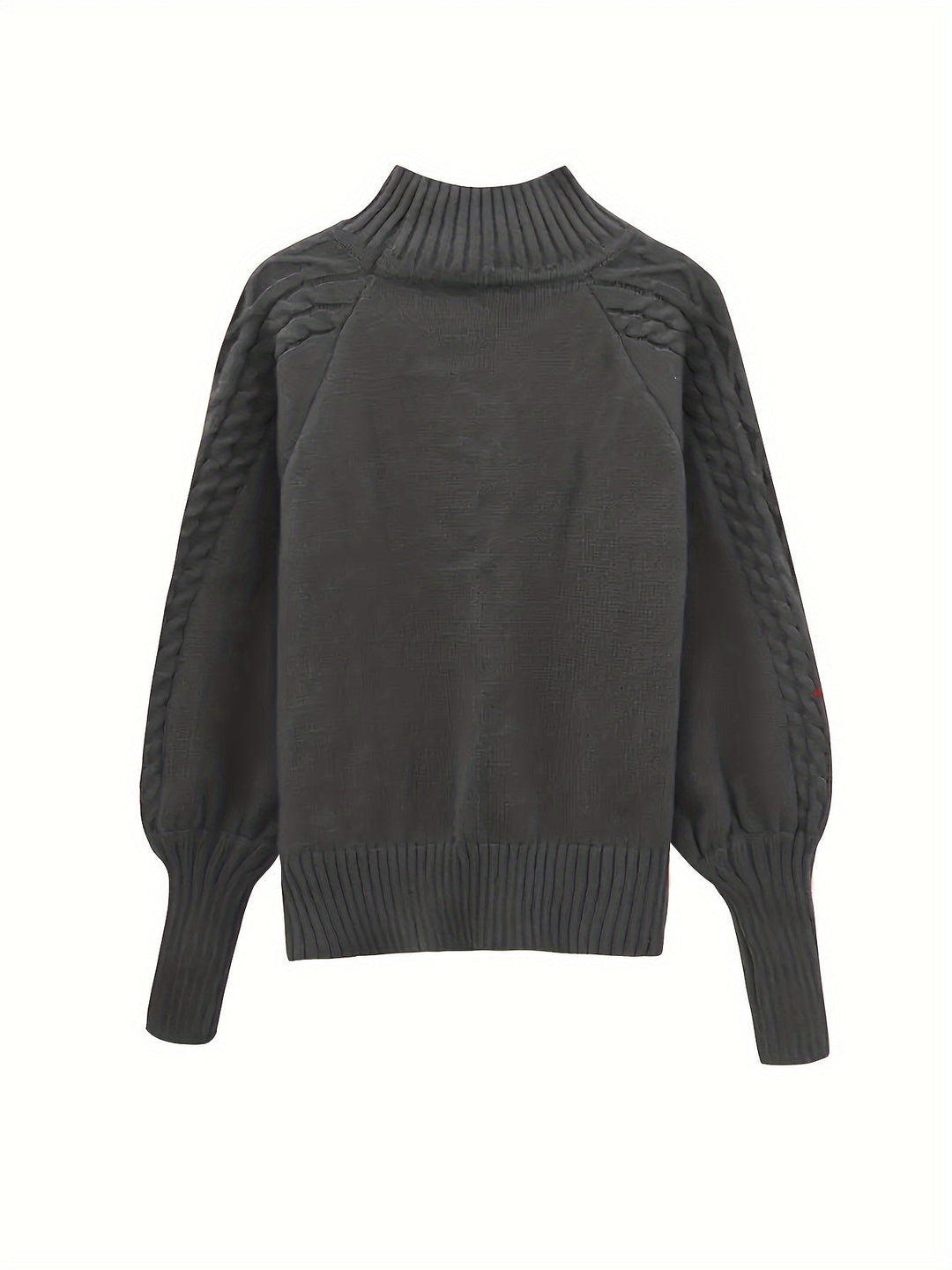 Solveig | Women's Ribbed Puff Sleeve Cable Knit Mock Neck Sweater