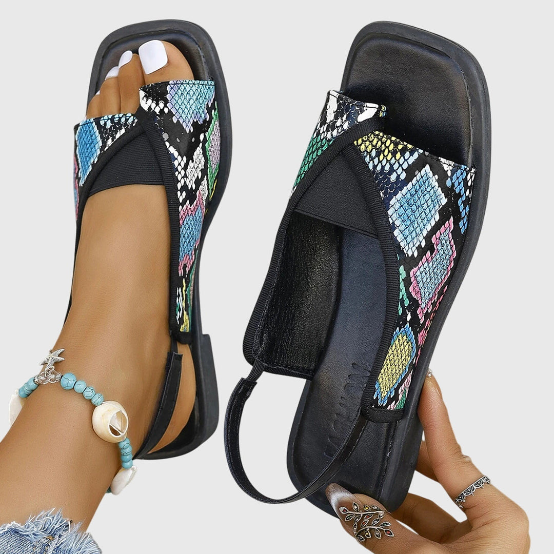 Contrast Two Tone Square Toe Slingback Flat Sandal