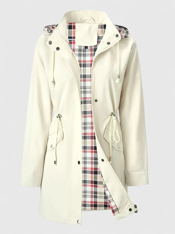 Isolandra | Women's Long Hooded Rain Jacket with Drawstring Waist