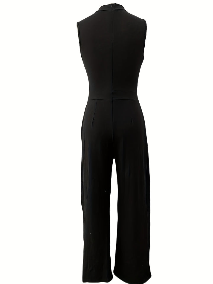 Abstract Tropical Print Sleeveless Belted Wide Leg Jumpsuit