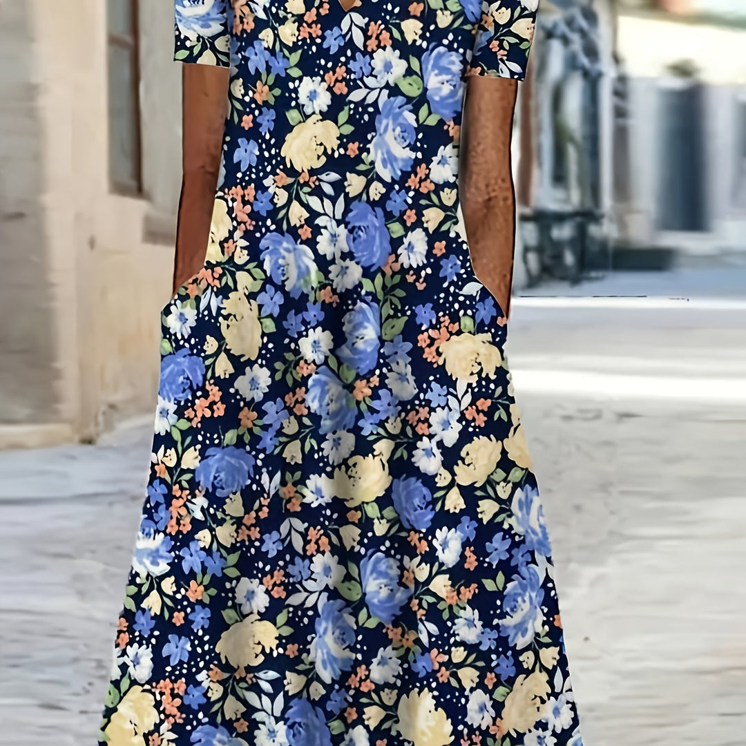 Fiona™-Floral V-Neck Midi Dress