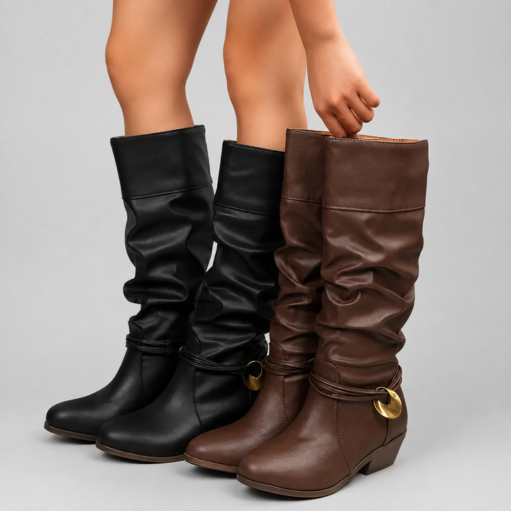 Brooklynne | Women's Black Slouch Knee High Boots
