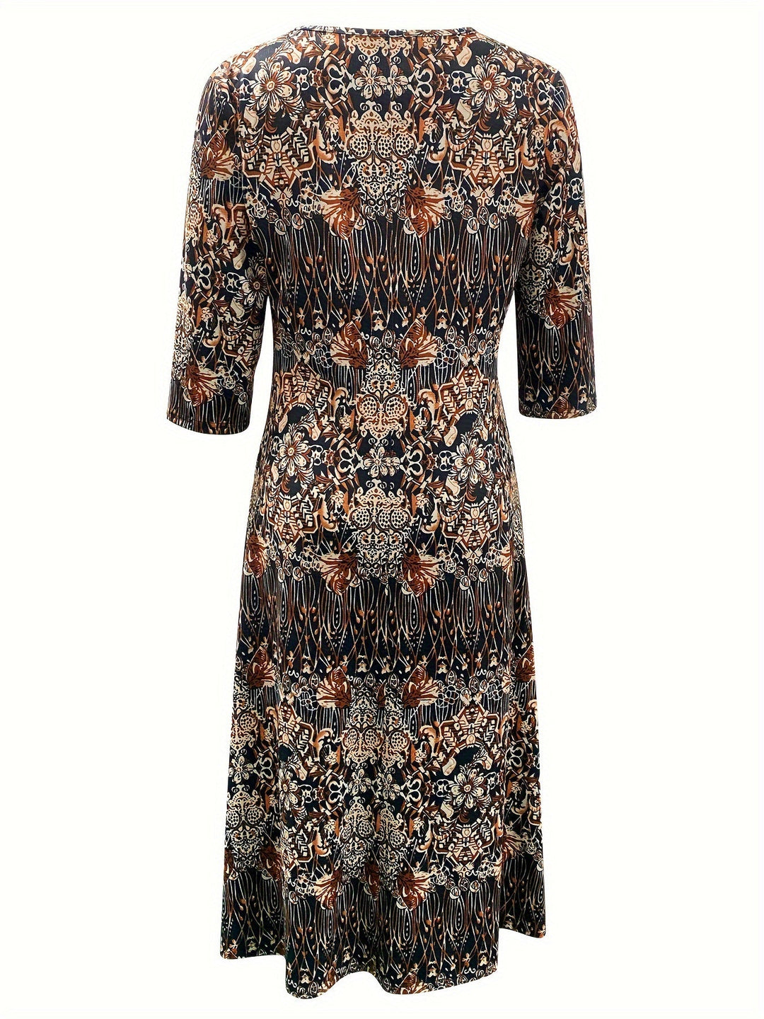 Venitia™-Vintage Floral Print Midi Dress