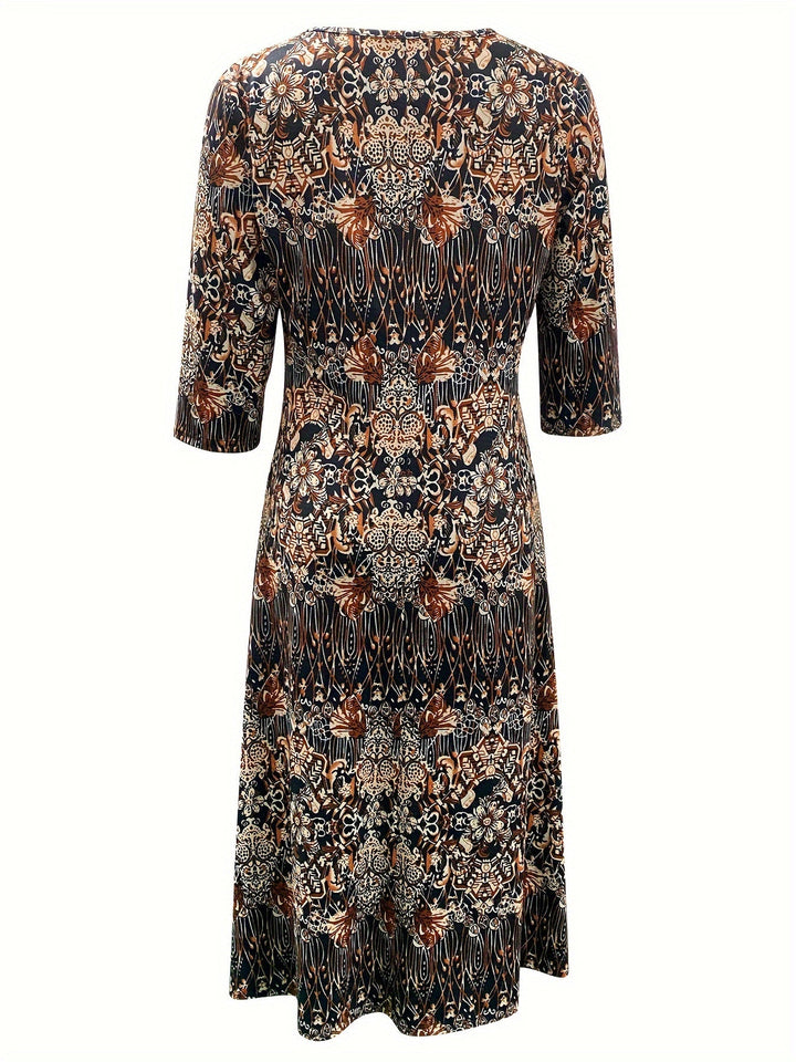 Venitia™-Vintage Floral Print Midi Dress