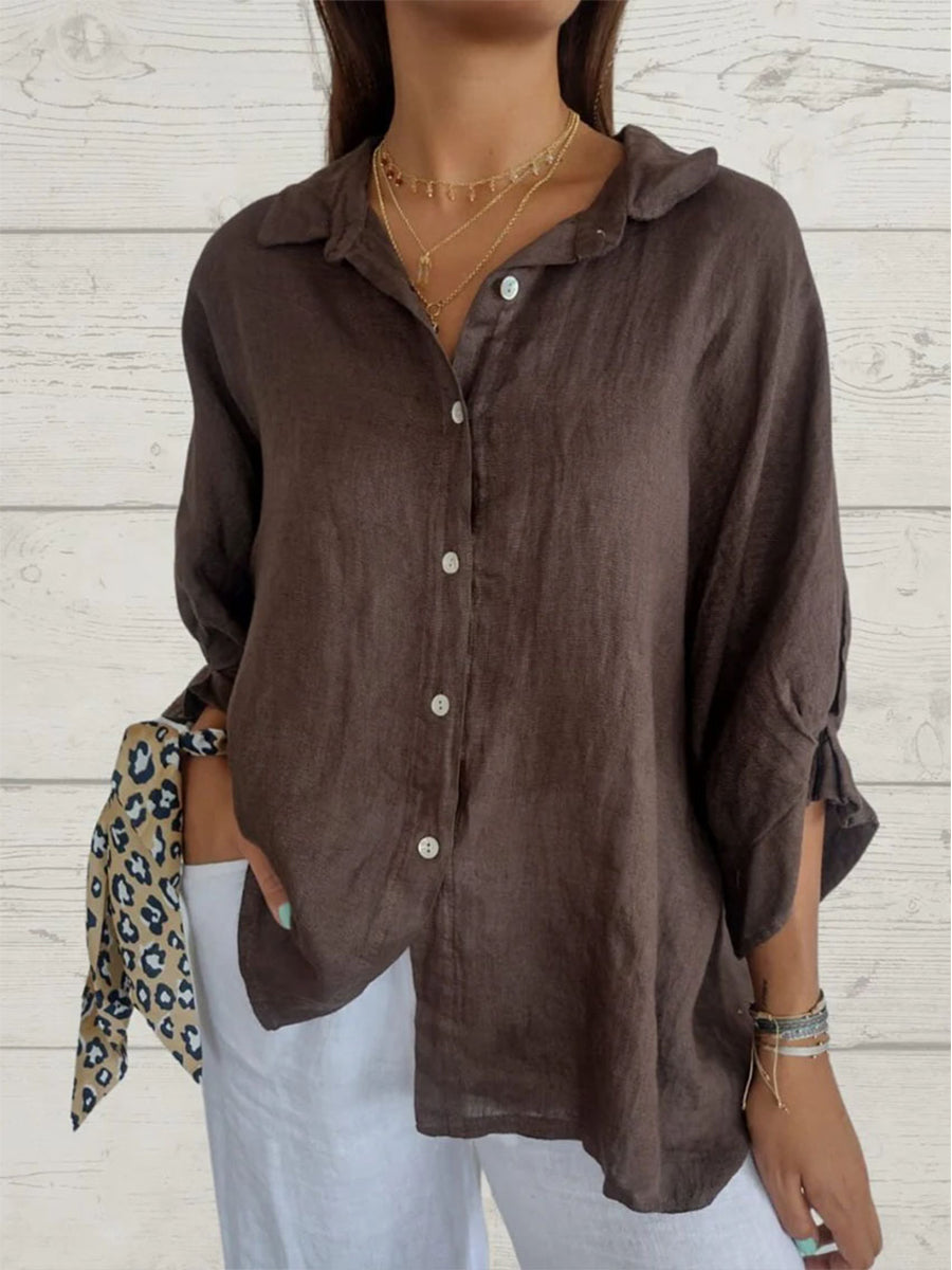 Cassie - Cotton & Linen  Casual Tie-Back  Shirt