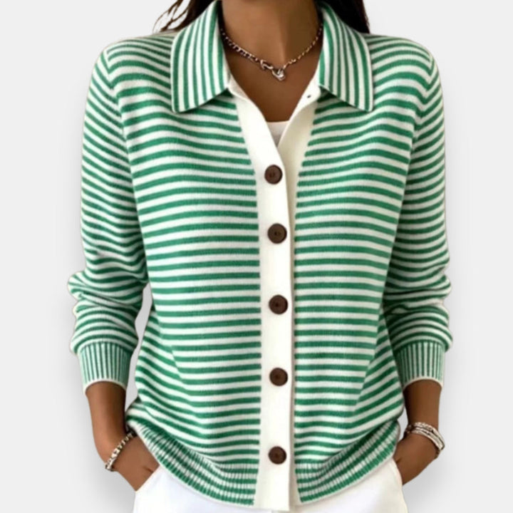 Ottavia | Women's Striped Collared Button-Front Knit Cardigan Sweater