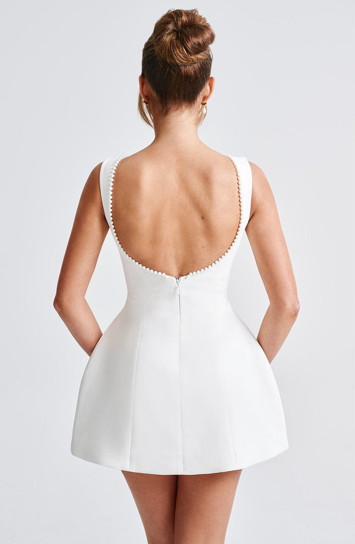 Pearl Trim Bow Detail Structured Sleeveless Mini Dress - Wedding Guest