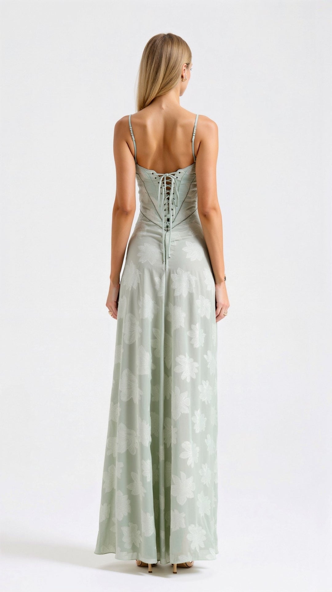 Jacquard Bustier Sweetheart Spaghetti Strap Maxi Dress - Formal Evening Gown