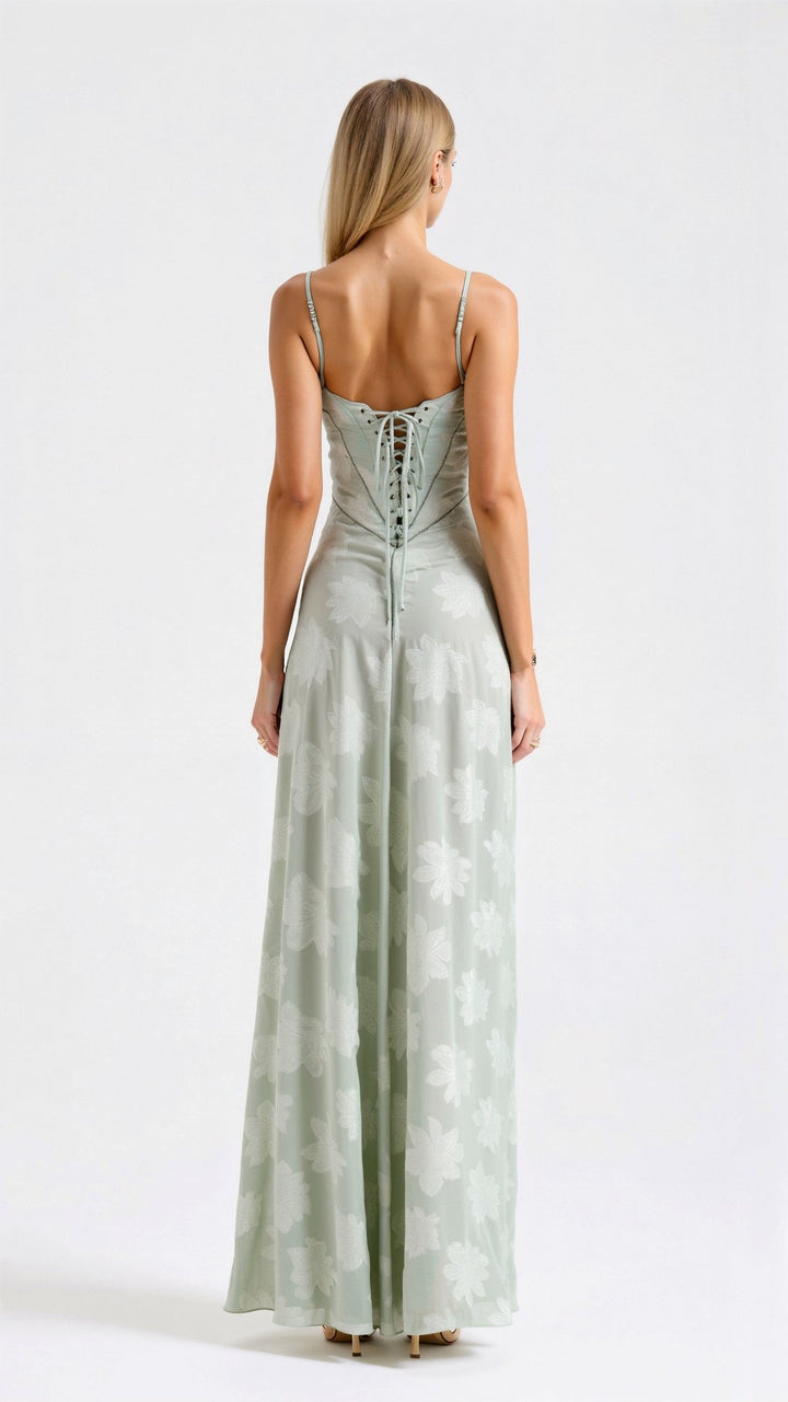 Jacquard Bustier Sweetheart Spaghetti Strap Maxi Dress - Formal Evening Gown