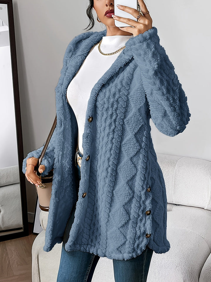 Paula™ - Plush Diamond-Patterned Hooded Cardigan