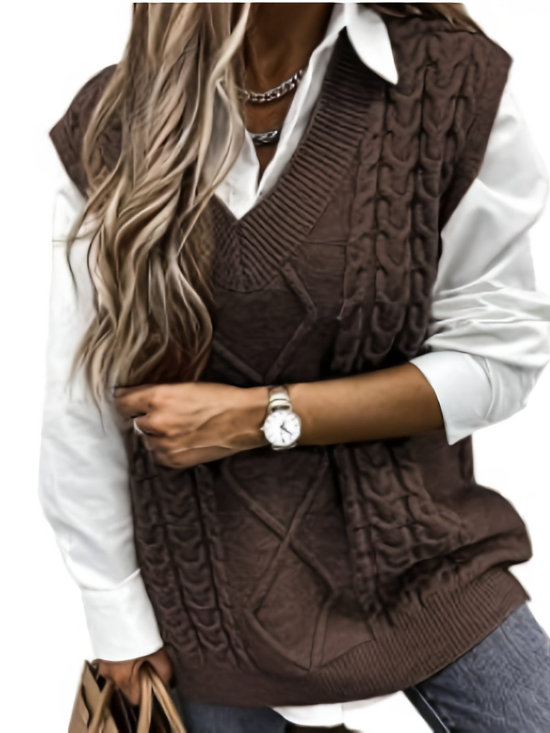 Wrenley | Women's Cable Knit V-Neck Sweater Vest