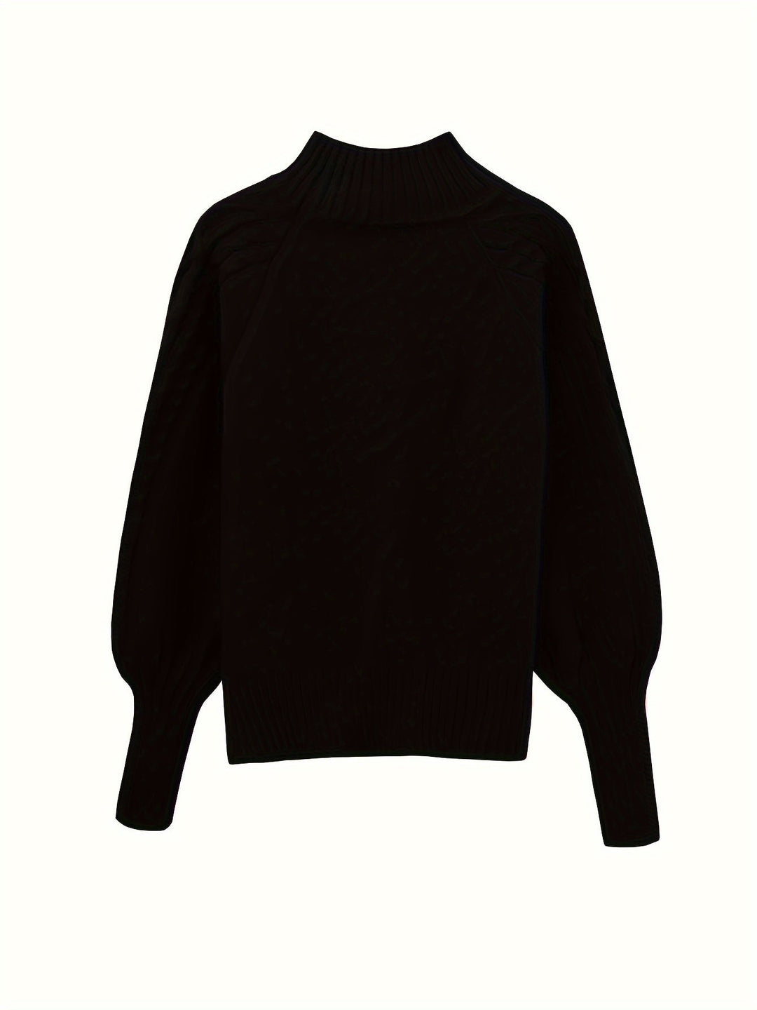 Solveig | Women's Ribbed Puff Sleeve Cable Knit Mock Neck Sweater