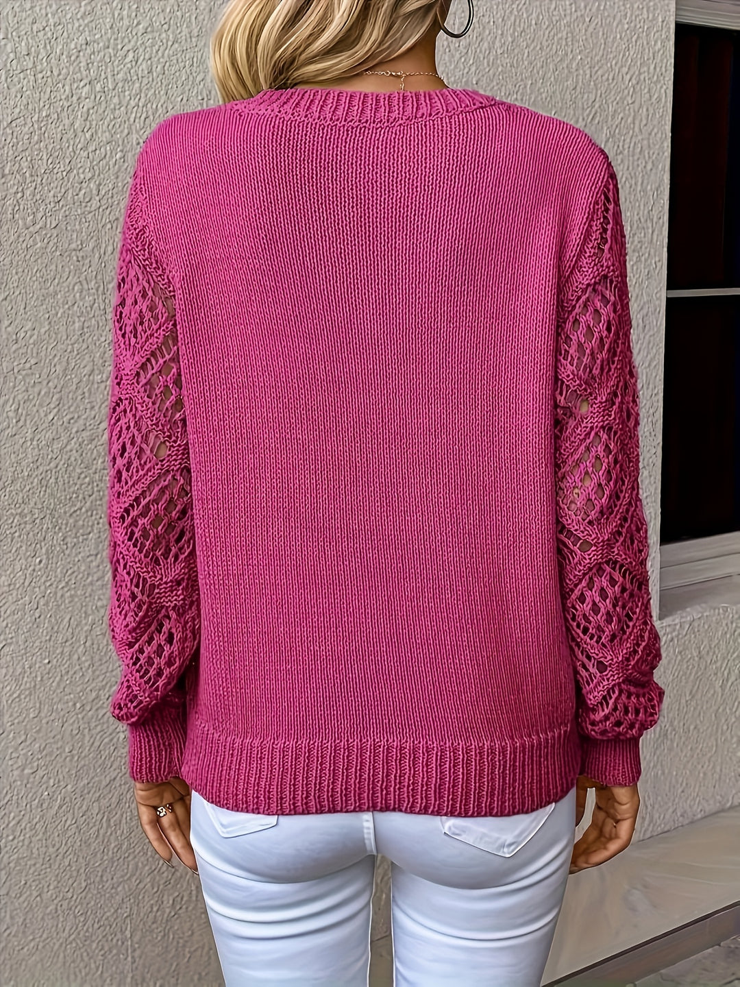 Odalys | Women's Crochet Sleeve V-Neck Sweater