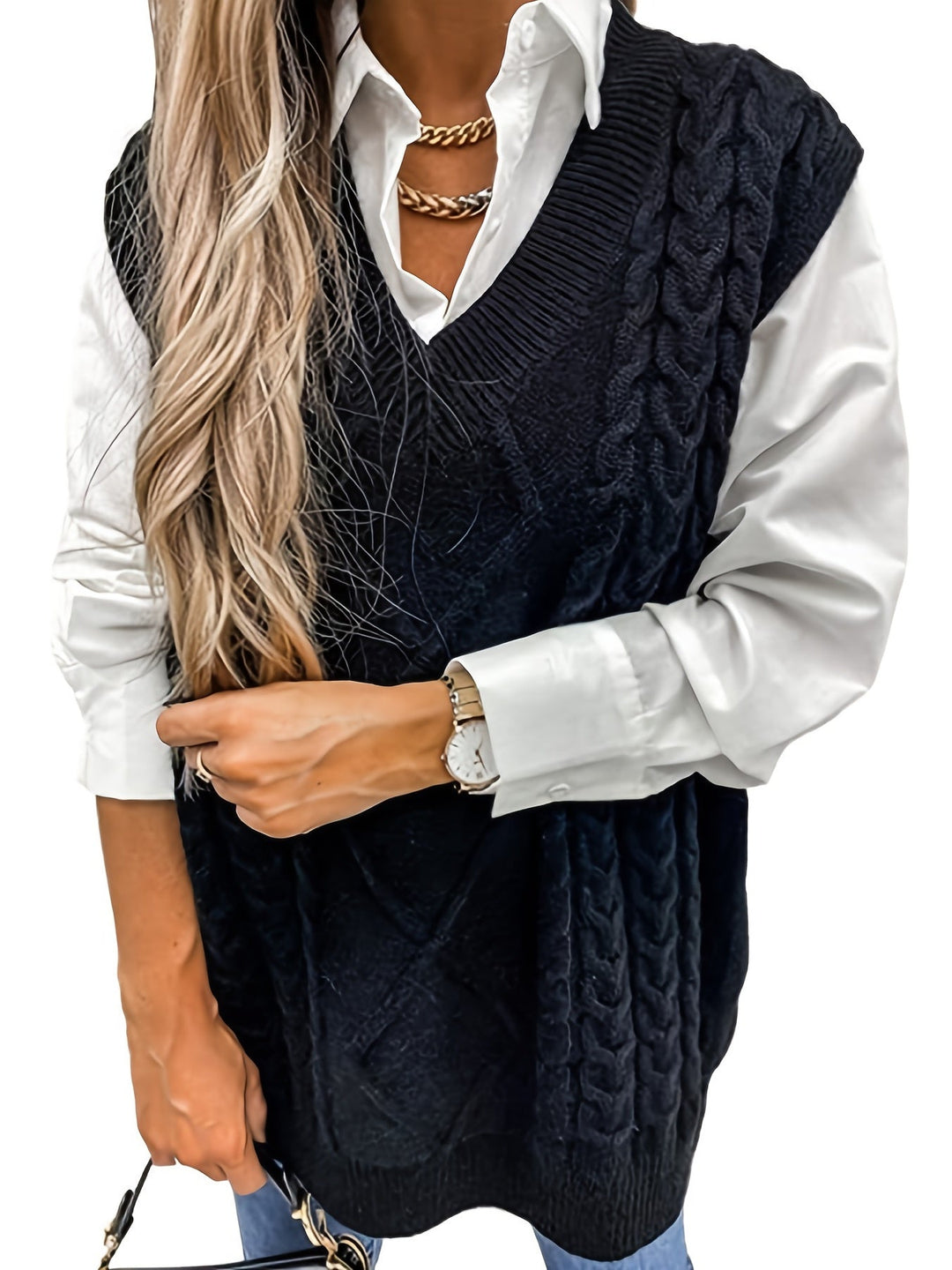 Wrenley | Women's Cable Knit V-Neck Sweater Vest