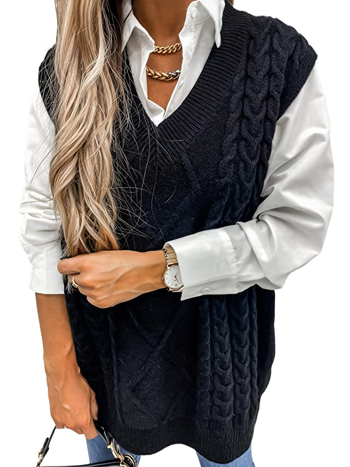 Wrenley | Women's Cable Knit V-Neck Sweater Vest