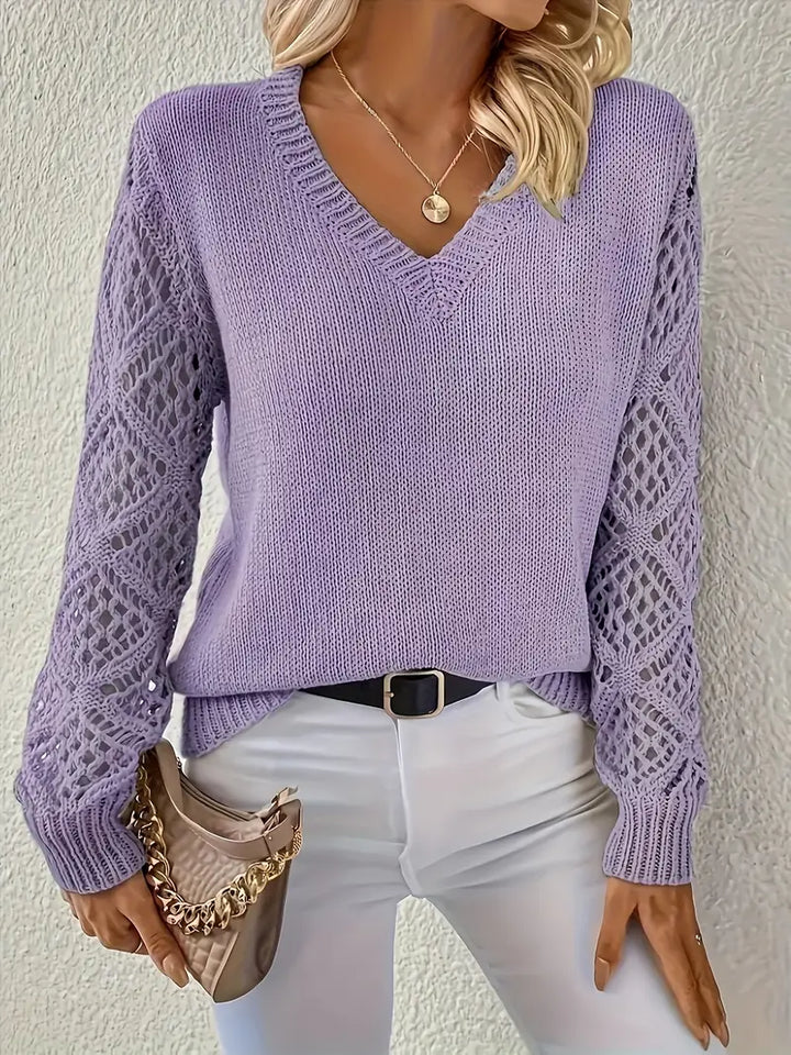 Elena | Lace-Sleeve Knit Sweater