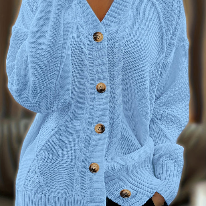 Beatrix | Women's Cable Knit Button-Front V-Neck Cardigan