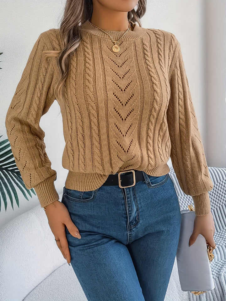 Rosamund | Women's Textured Crew Neck Pointelle Cable Knit Sweater