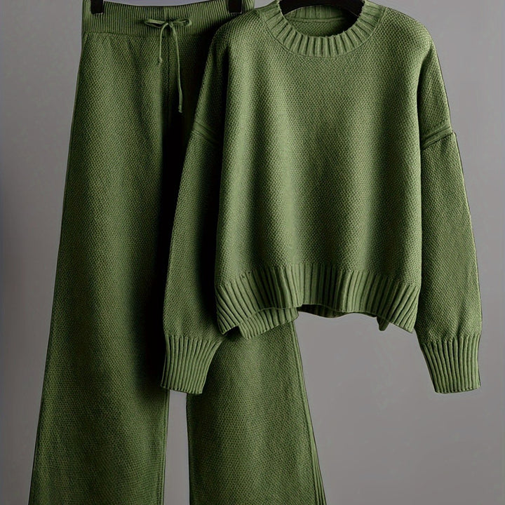 Freya | Women's Ribbed Sweater and Wide-Leg Knitted Pants Set
