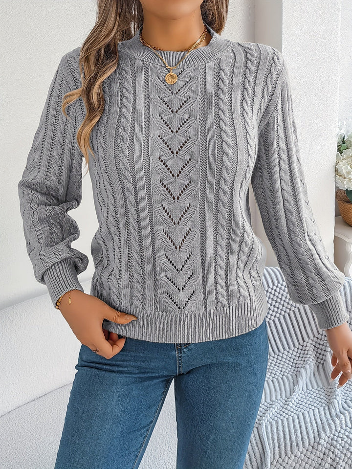 Rosamund | Women's Textured Crew Neck Pointelle Cable Knit Sweater