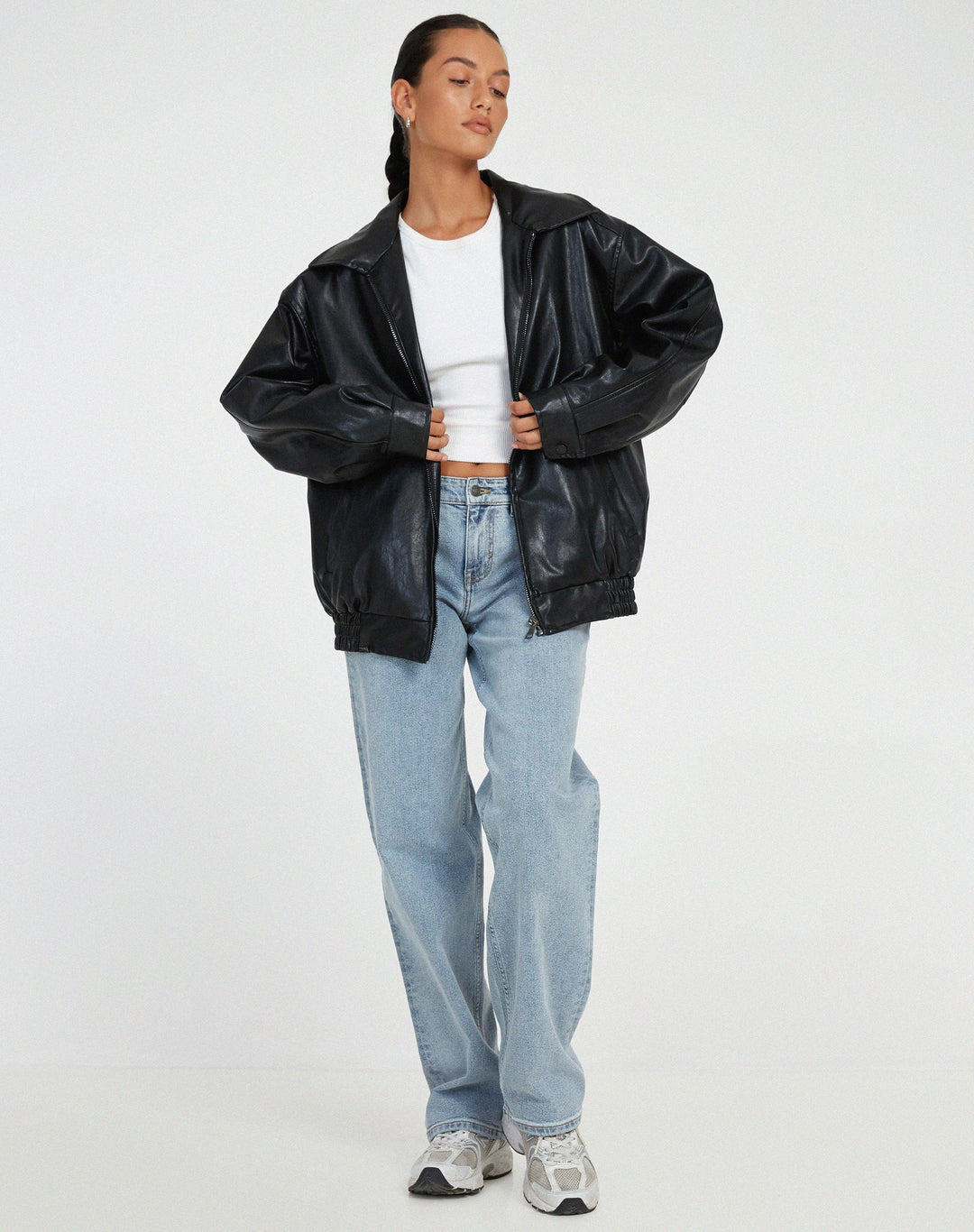 Ruby | Women's Oversized Faux Leather Zip-Up Bomber Jacket