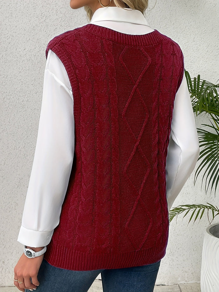 Wrenley | Women's Cable Knit V-Neck Sweater Vest