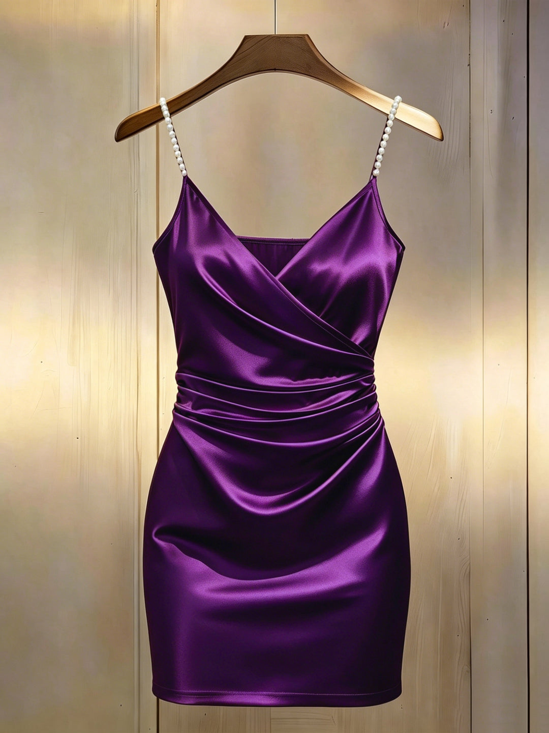 Pearl Strap Wrap Mini Homecoming Dress