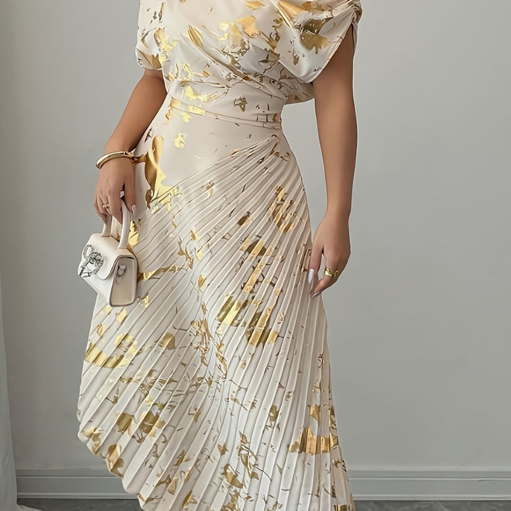 Draped One Shoulder Pleated Skirt Midi Dress - Wedding Guest