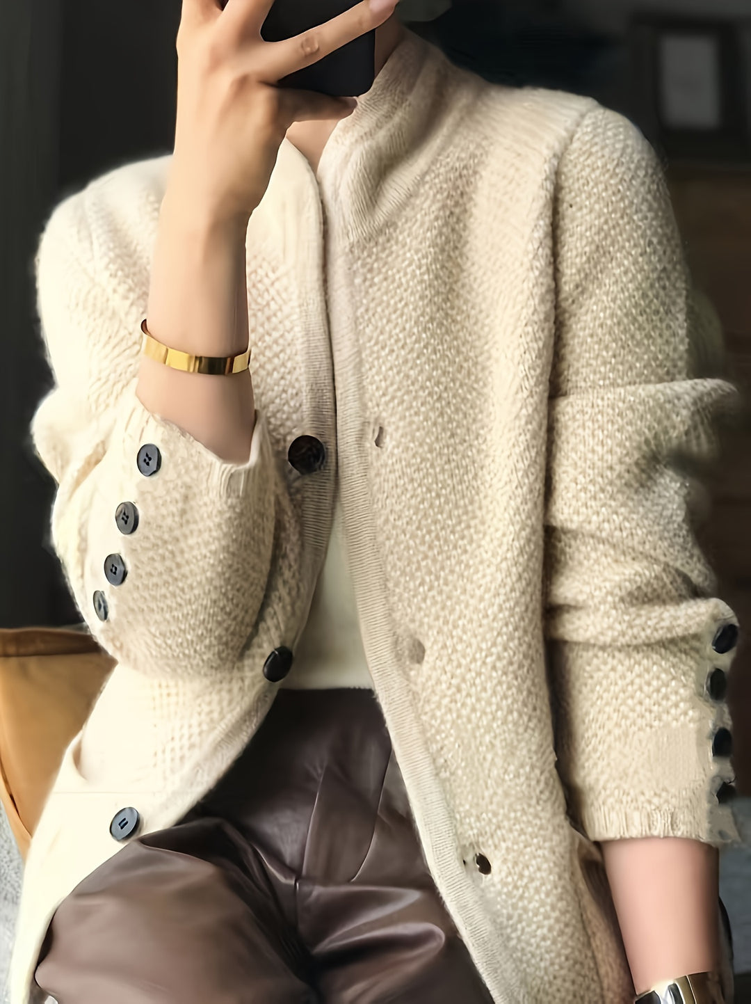 Odette | Women's Textured Knit Stand Collar Cardigan Jacket