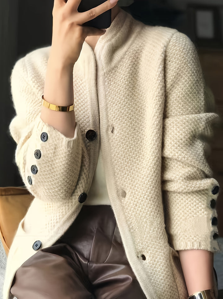 Odette | Women's Textured Knit Stand Collar Cardigan Jacket