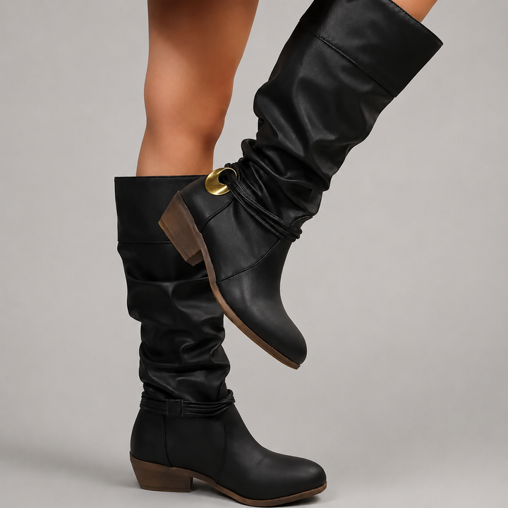 Brooklynne | Women's Black Slouch Knee High Boots