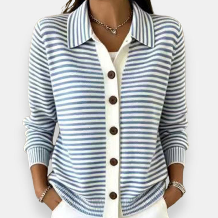 Ottavia | Women's Striped Collared Button-Front Knit Cardigan Sweater