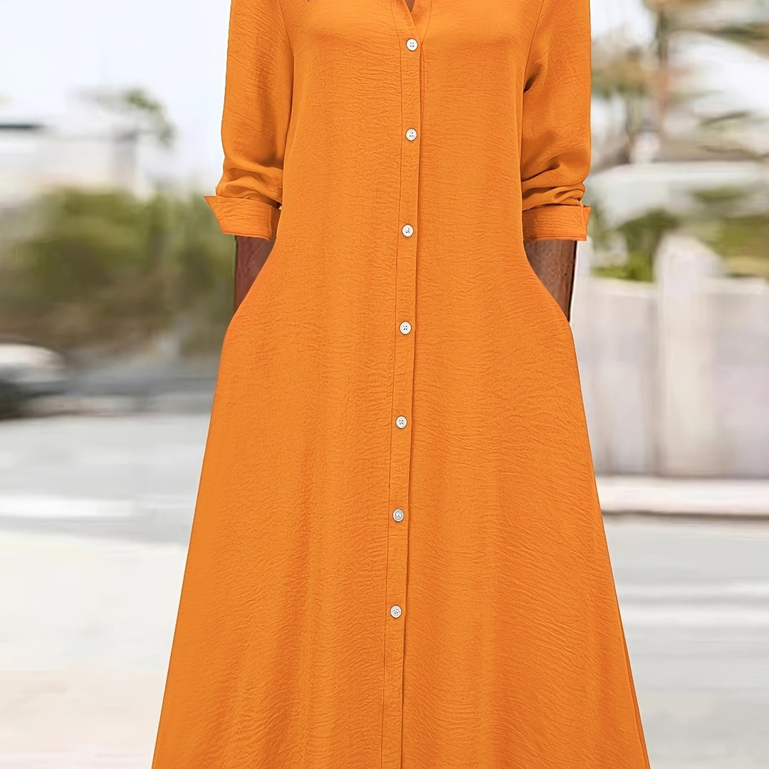 Paloma™-Plain Colour Button Front Shirt Dress