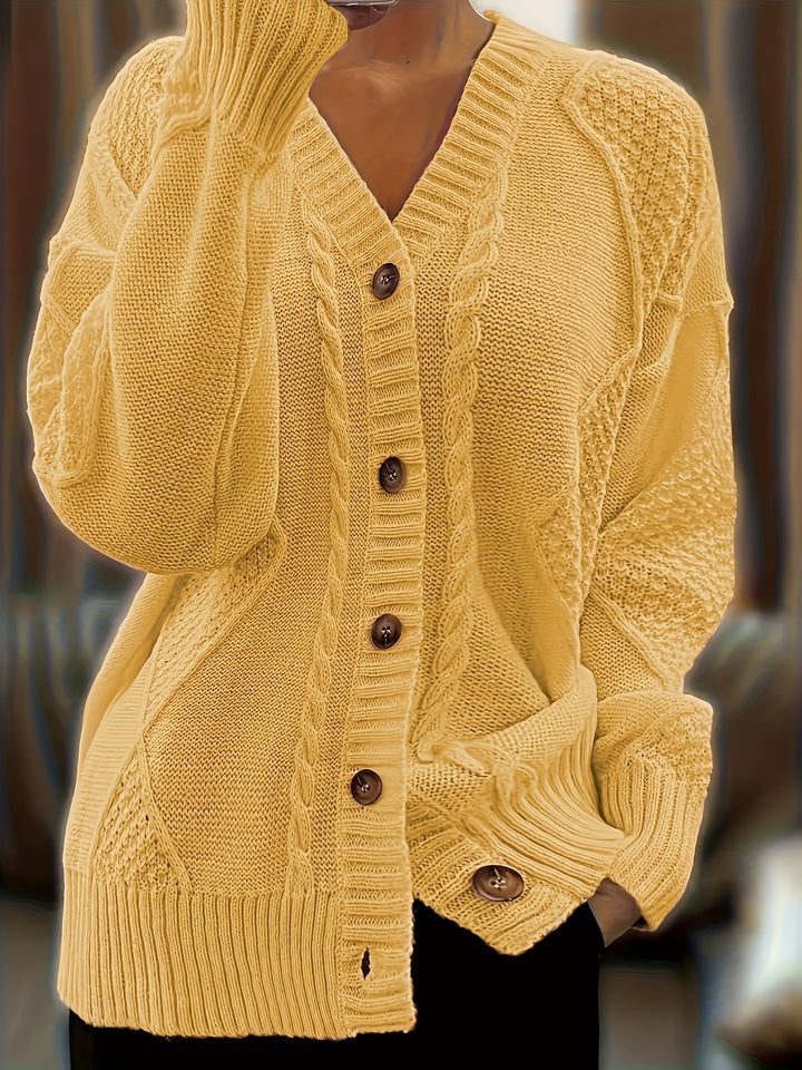 Wisteria | Women's Textured Cable Knit Button-Front Cardigan