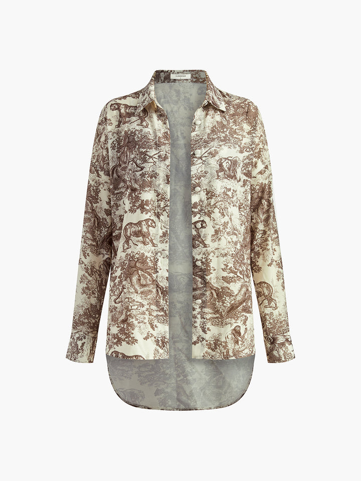 Toile Print Oversized Shirt Bralette Top and Short Three-Piece Set