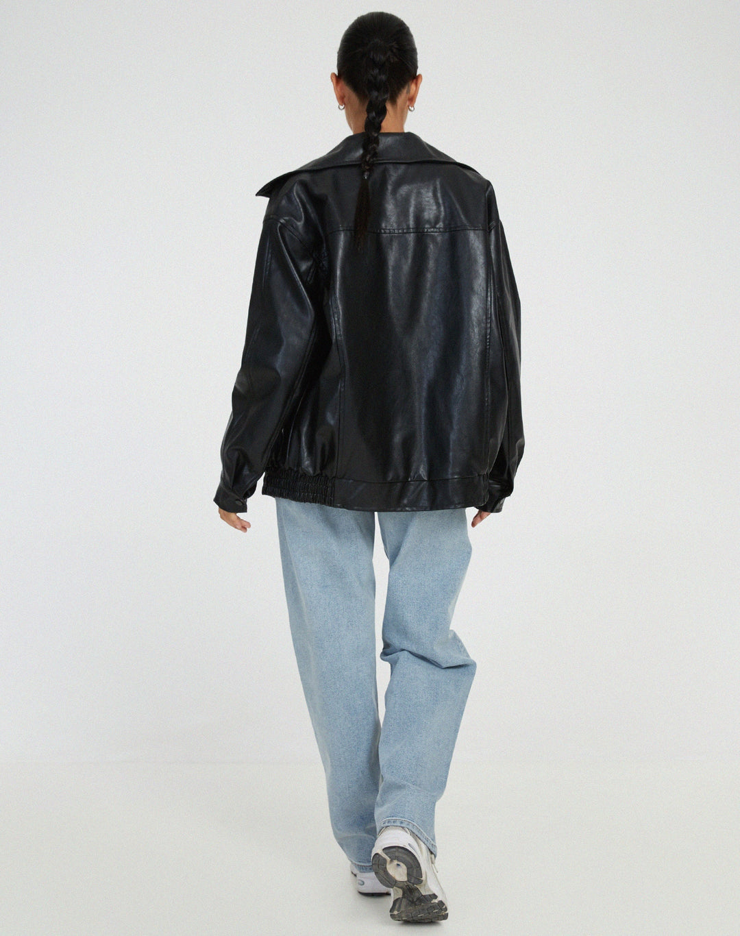 Ruby | Women's Oversized Faux Leather Zip-Up Bomber Jacket