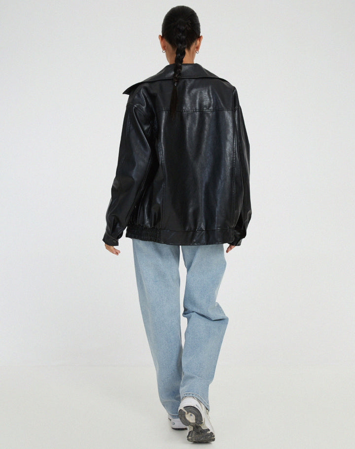 Ruby | Women's Oversized Faux Leather Zip-Up Bomber Jacket