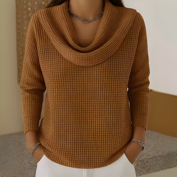 Amber | Women's Waffle Knit Cowl Neck Sweater