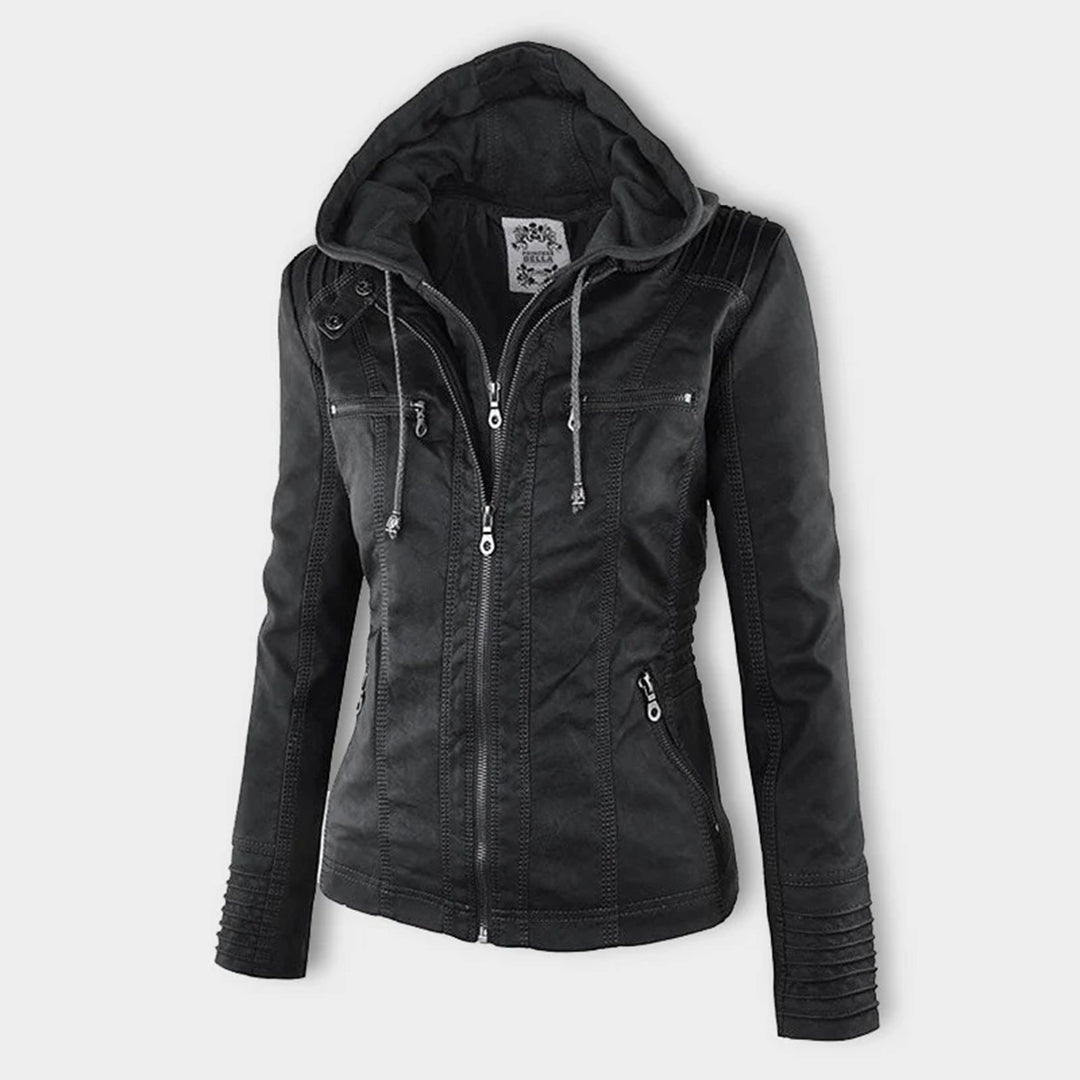 Pia | Modern leather jacket with hood