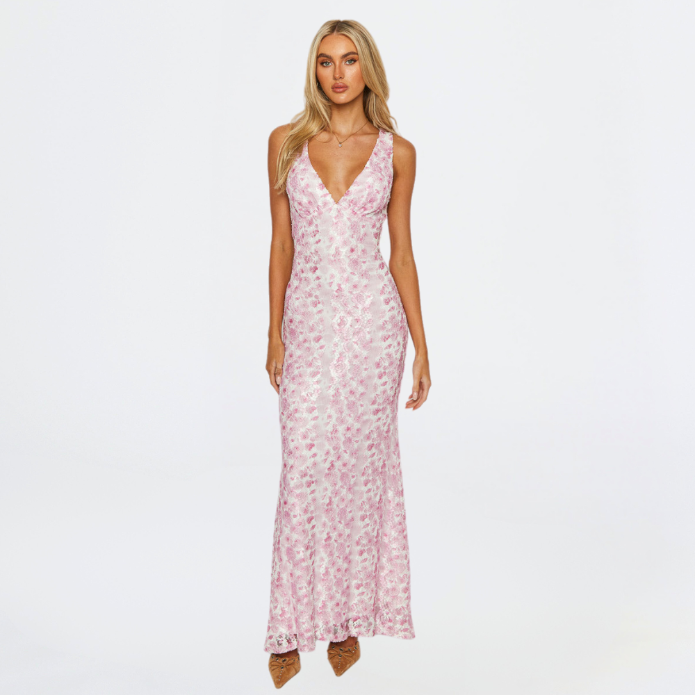 Floral Lace Maxi Homecoming Dress