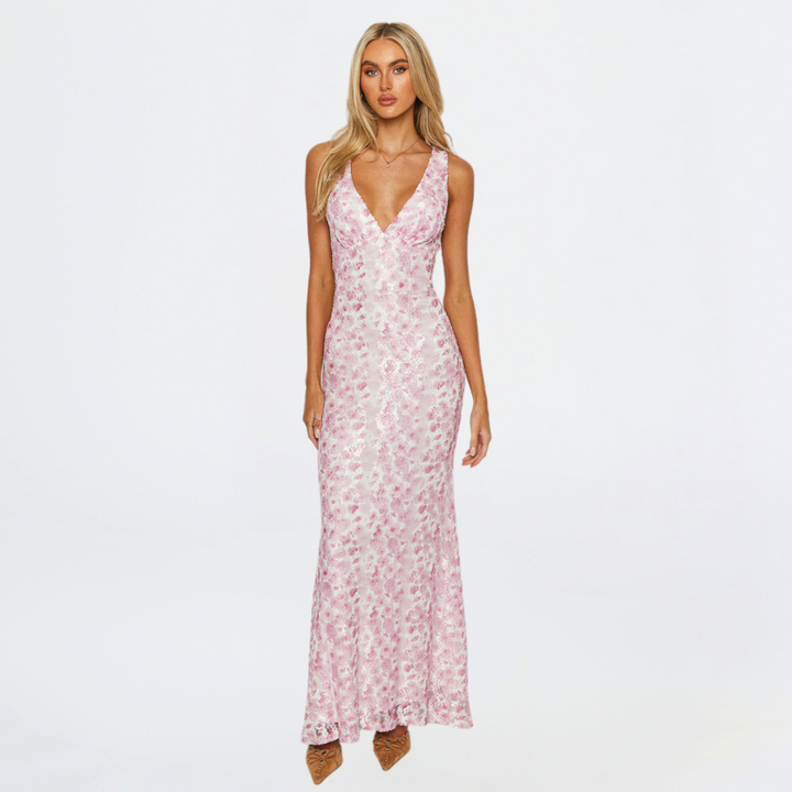 Floral Lace Maxi Homecoming Dress