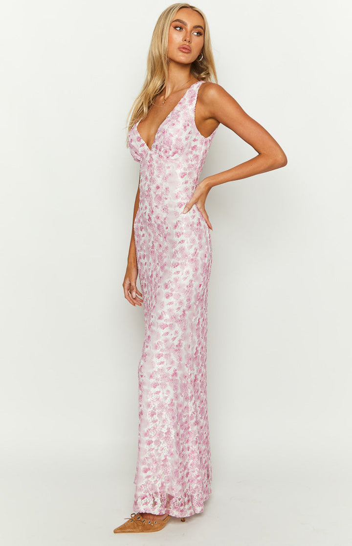 Floral Lace Maxi Homecoming Dress