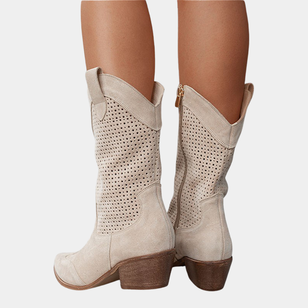Perforated Western Cowboy Mid Calf Boots