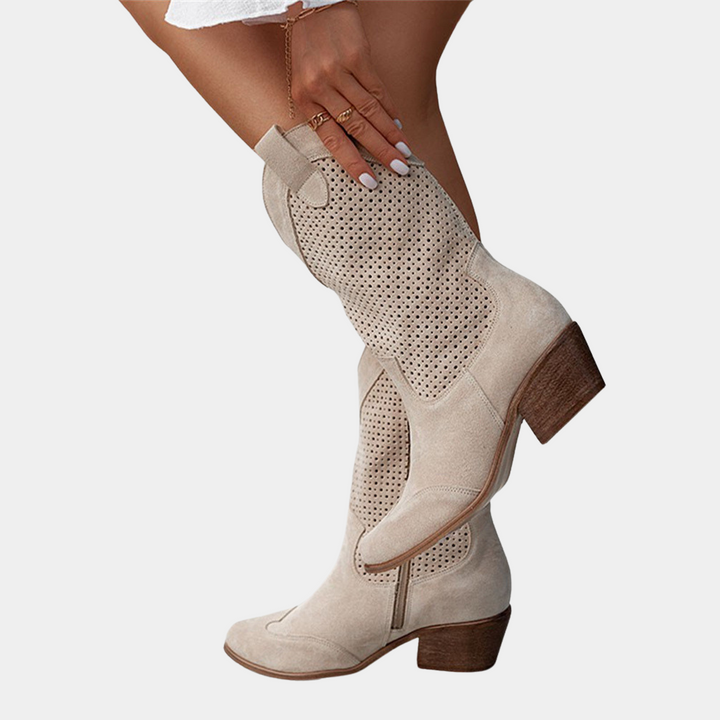 Perforated Western Cowboy Mid Calf Boots