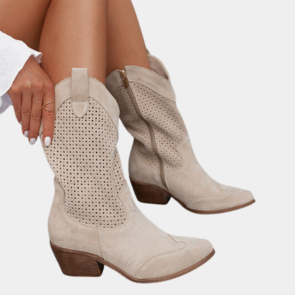 Perforated Western Cowboy Mid Calf Boots