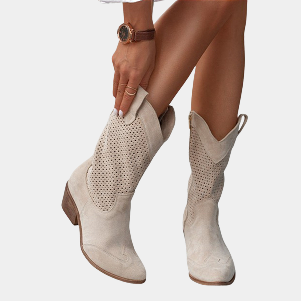 Perforated Western Cowboy Mid Calf Boots