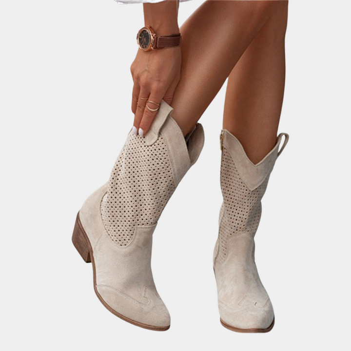 Perforated Western Cowboy Mid Calf Boots