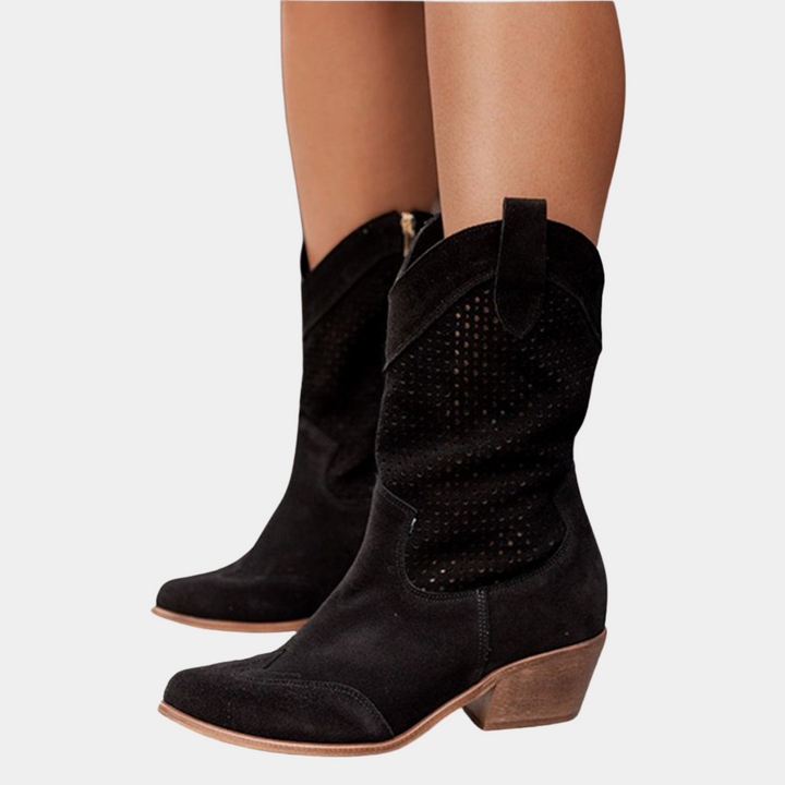 Perforated Western Cowboy Mid Calf Boots