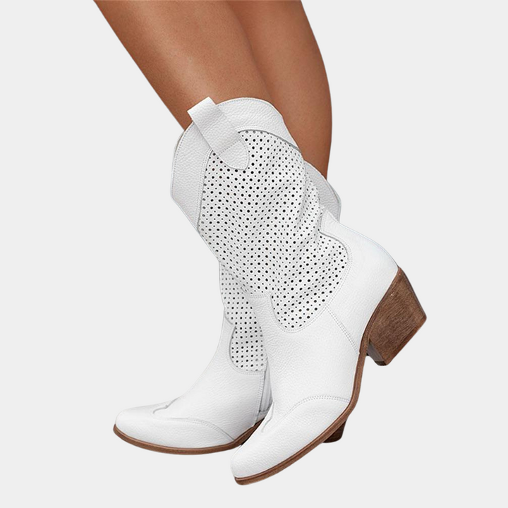 Perforated Western Cowboy Mid Calf Boots